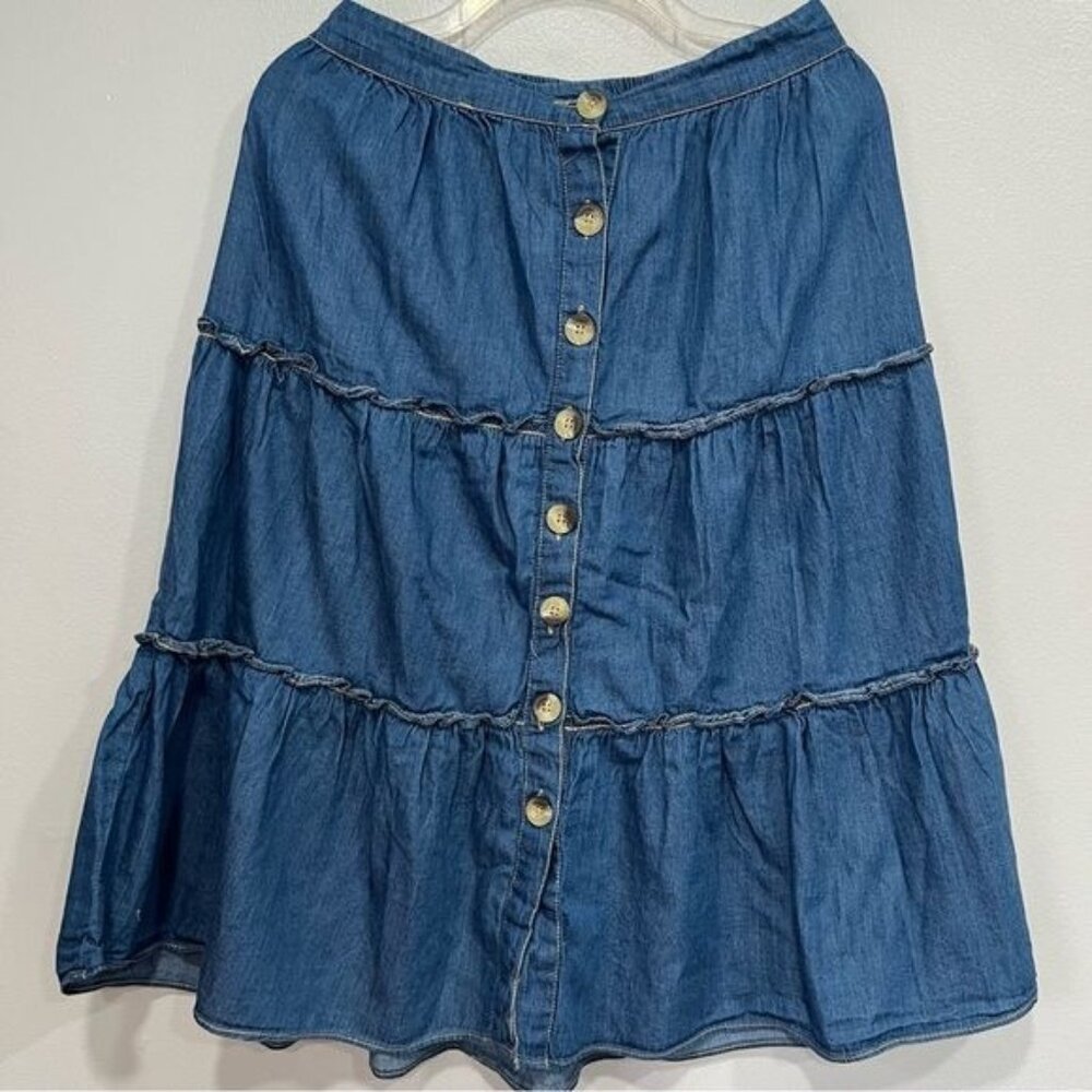 Live 4 Truth Denim Button-Front Blue A-Line Skirt - Picture 2 of 7